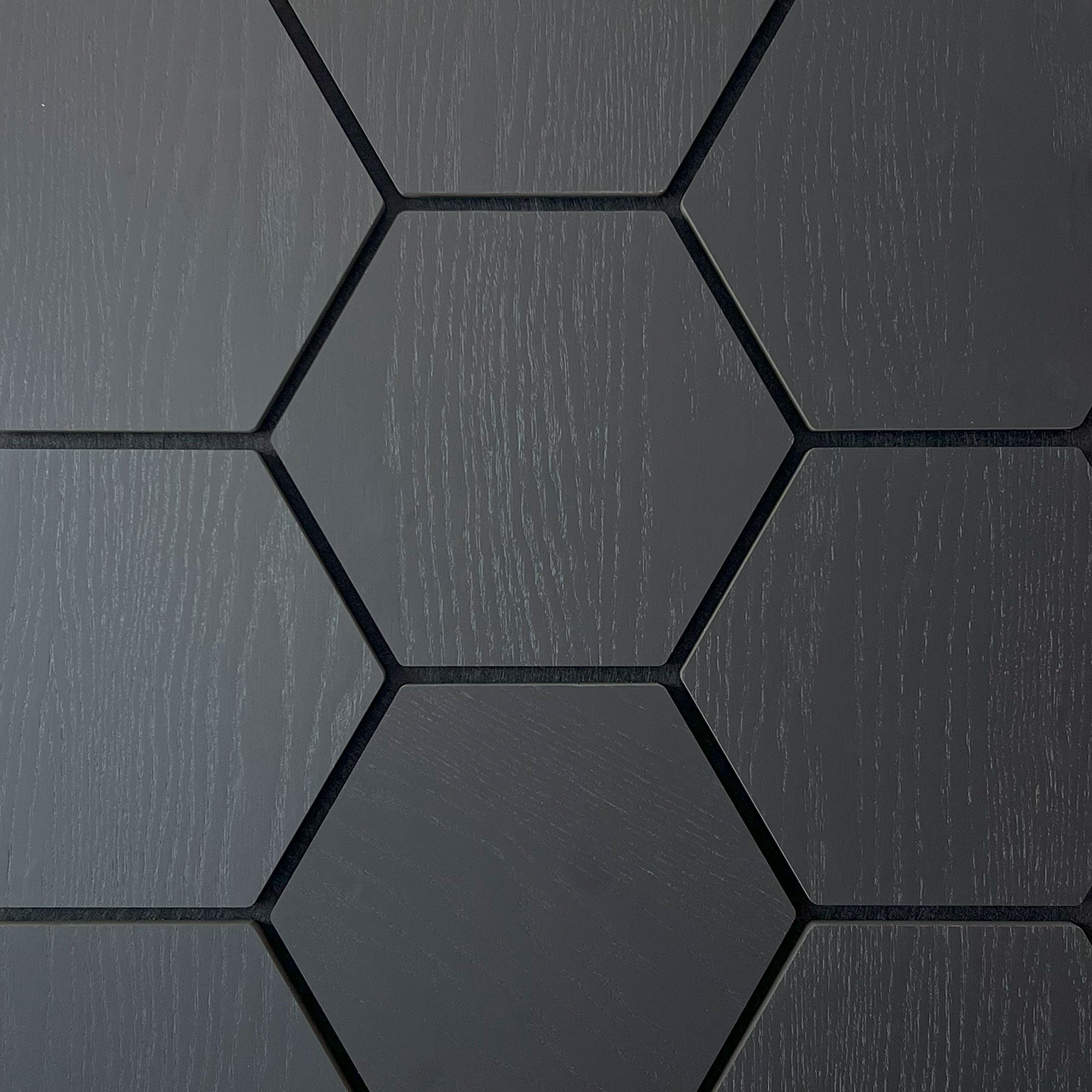 Échantillon panneau mural hexagonal Noir en bois véritable
