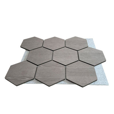 Panneau Mural Hexagonal | Noyer Gris avec Feutrine Grise 81 cm | Acoustique