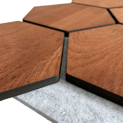 Panneau Mural Hexagonal | Chêne Fumé avec Feutrine Grise 81 cm | Acoustique