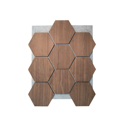 Panneau Mural Hexagonal | Noyer avec Feutre Gris 81 cm | Acoustique