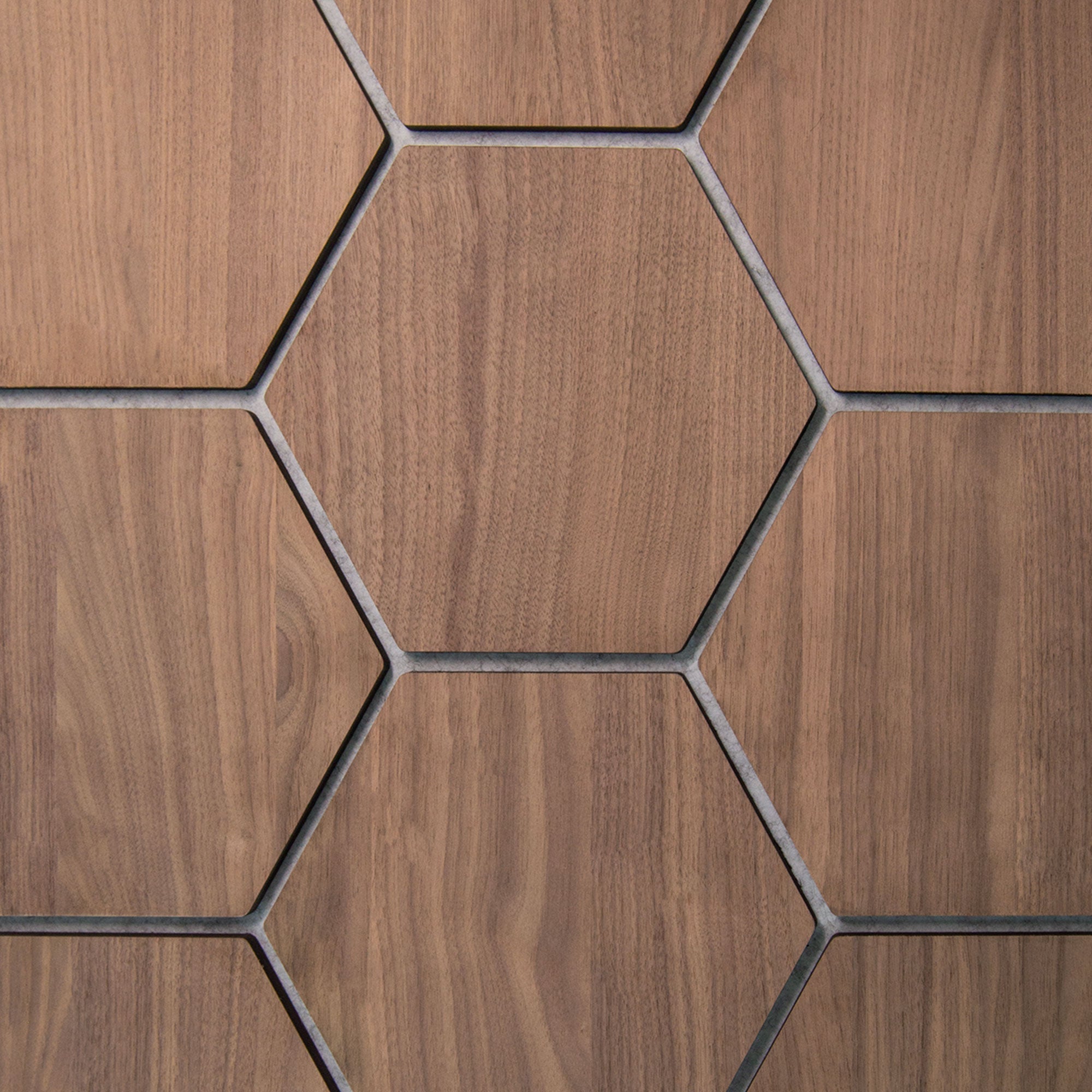 Échantillon panneau mural hexagonal Noyer avec feutre gris