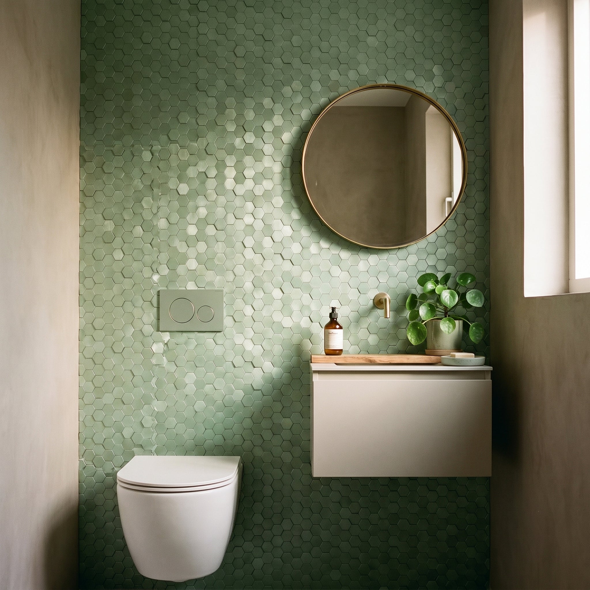 Crédence adhésive | Mini Hexagone 3D Vert pastel | 29,8×30,7 cm