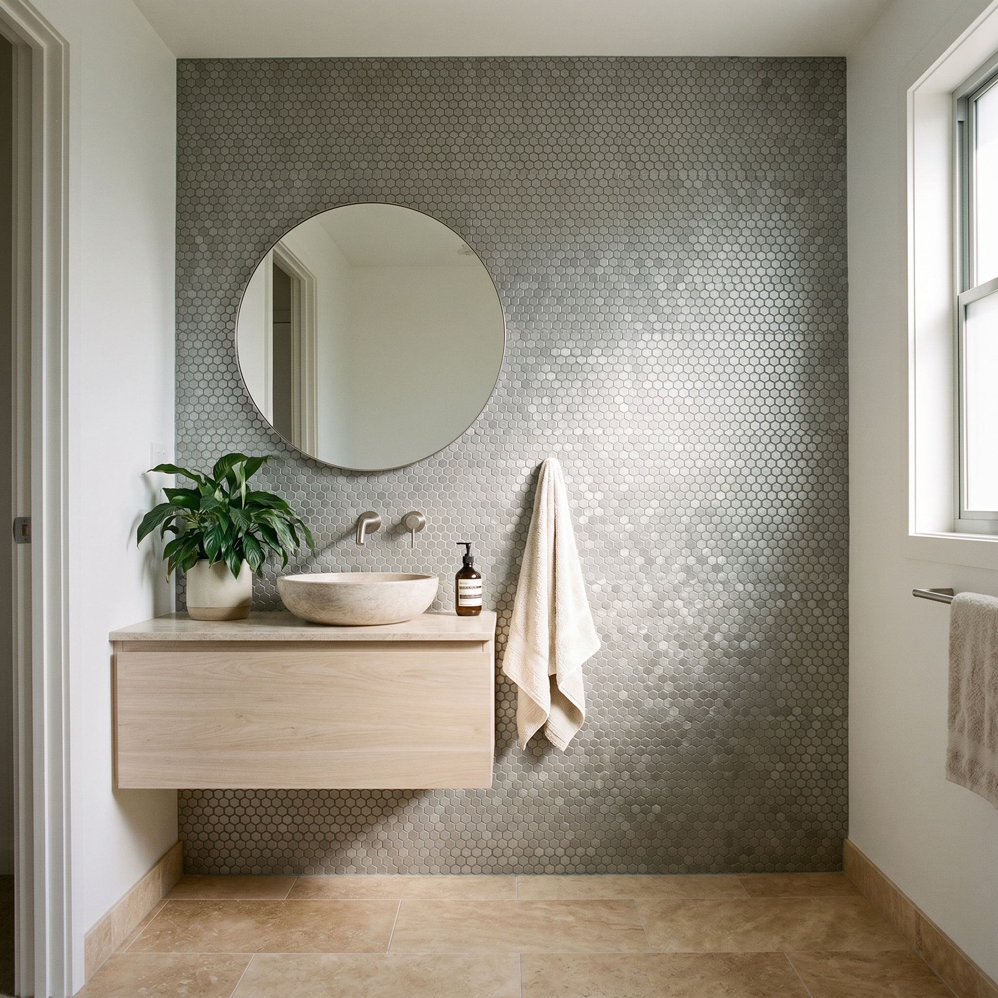 Crédence adhésive | Mini Hexagone 3D Gris | 29,8×30,7 cm