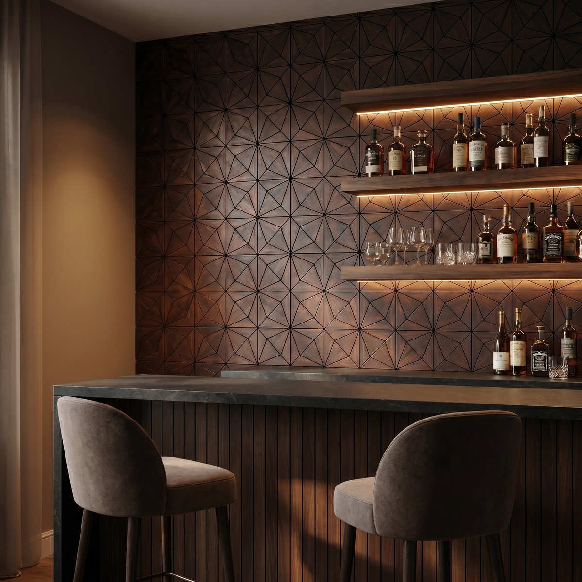 Nolan Rose Noir panneau mural déco en fond de bar