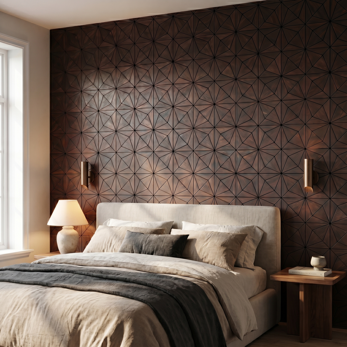 Nolan Rose Noir panneau mural déco derrière le lit dans une chambre