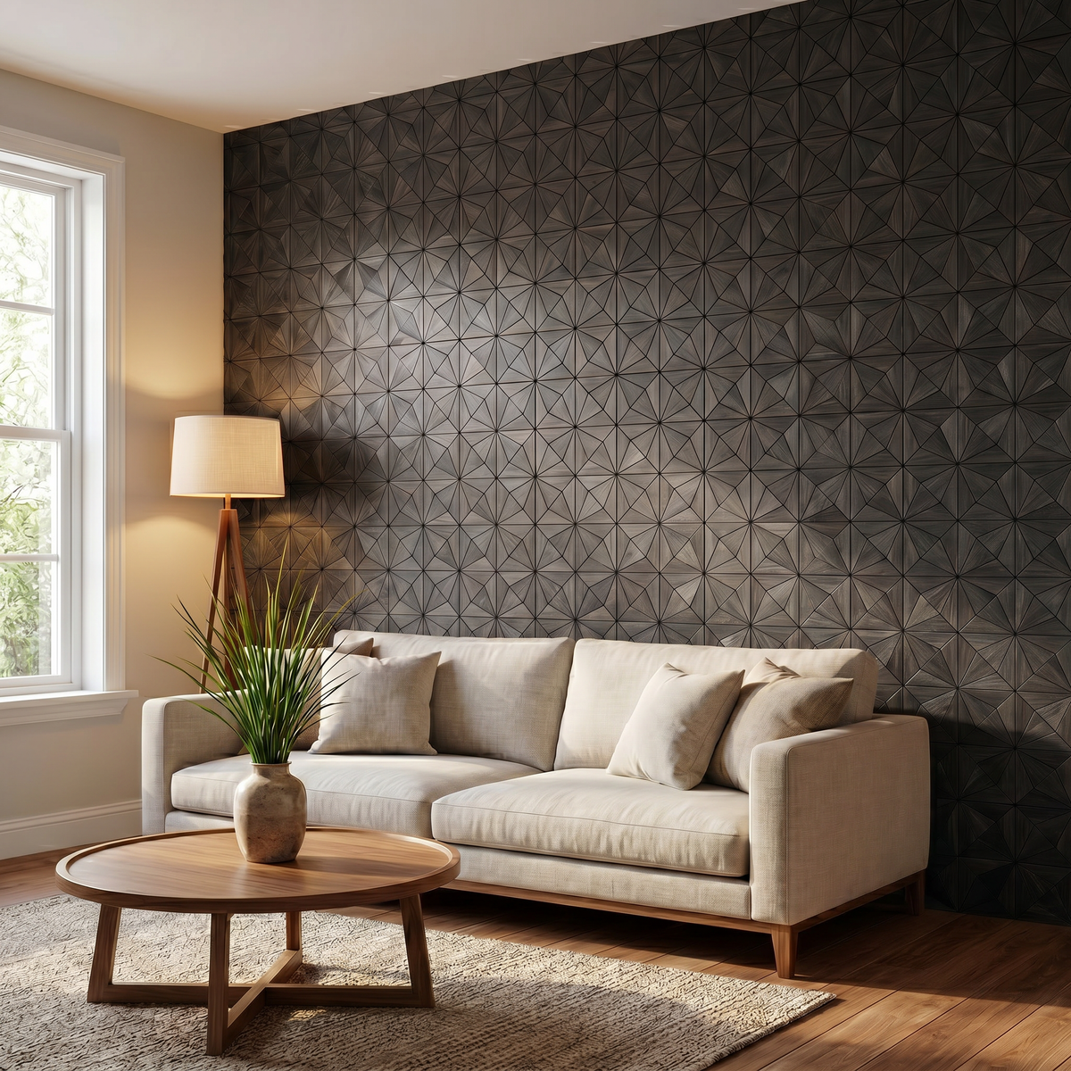 Nolan Noir panneau mural déco dans un salon moderne