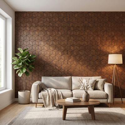Lobelia Brun Fumé panneau mural déco dans un salon moderne