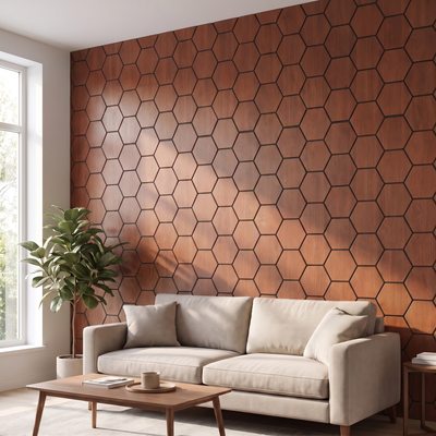 Panneau hexagonal chêne fumé salon