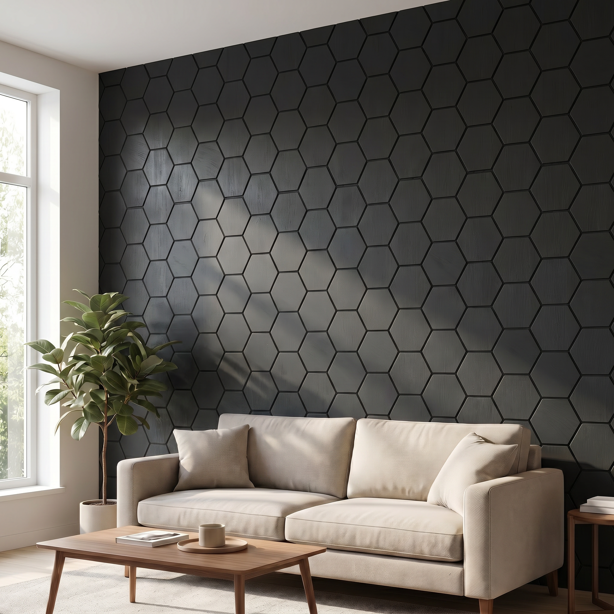Panneau hexagonal noir salon