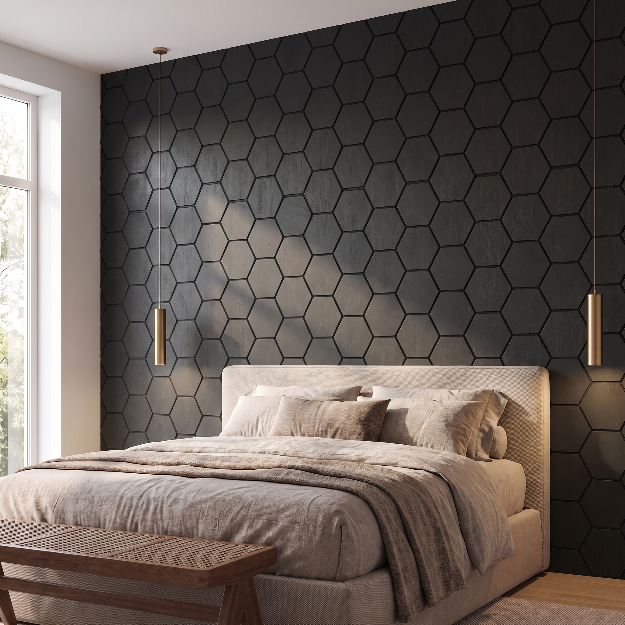 Panneau hexagonal noir chambre