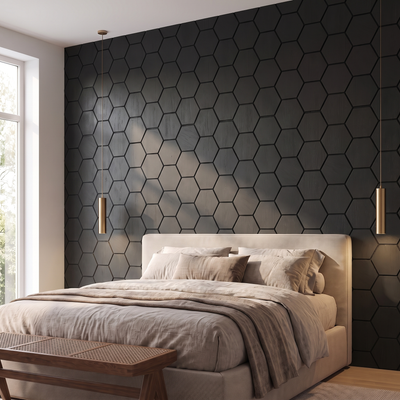 Panneau hexagonal noir chambre