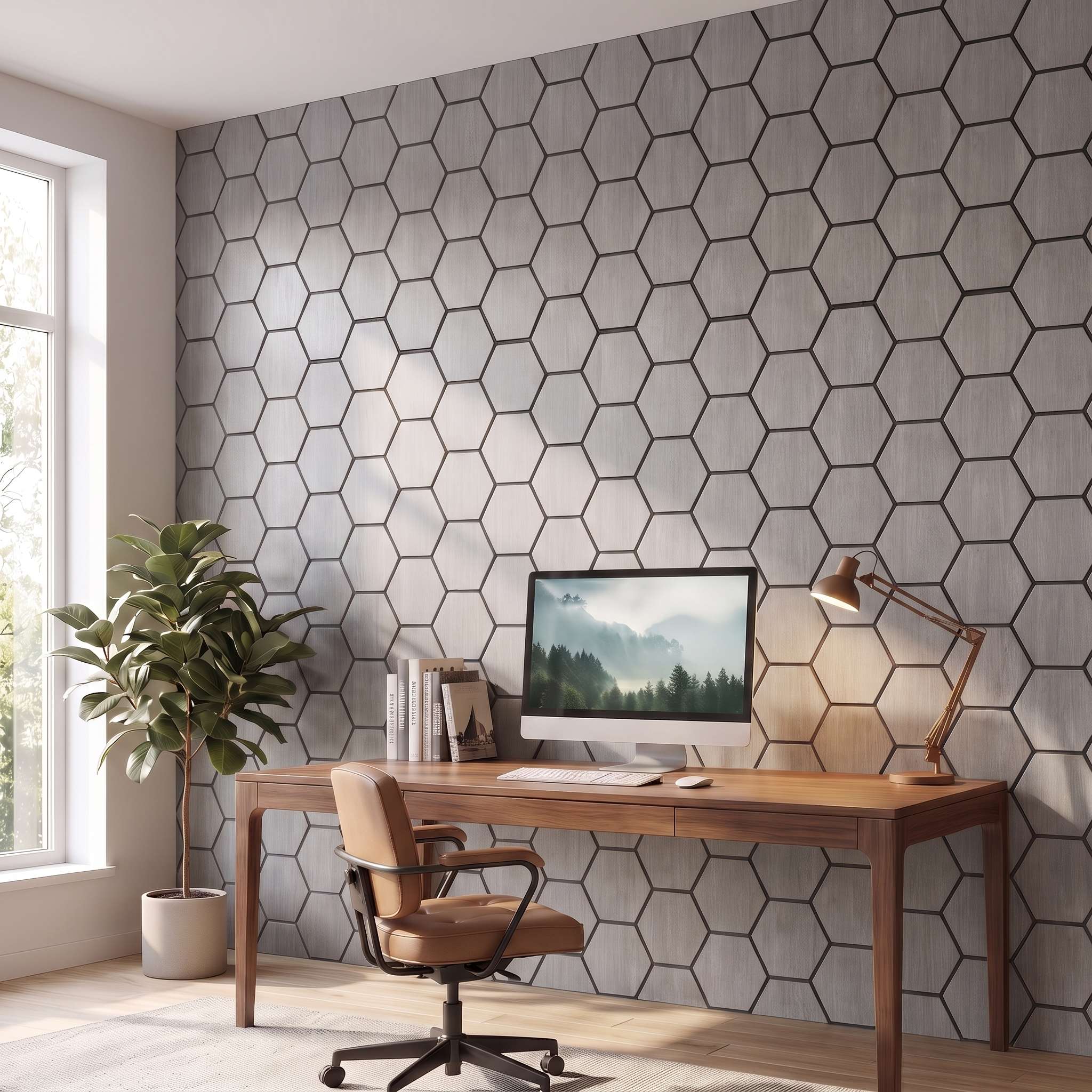 Panneau hexagonal noyer gris bureau à domicile