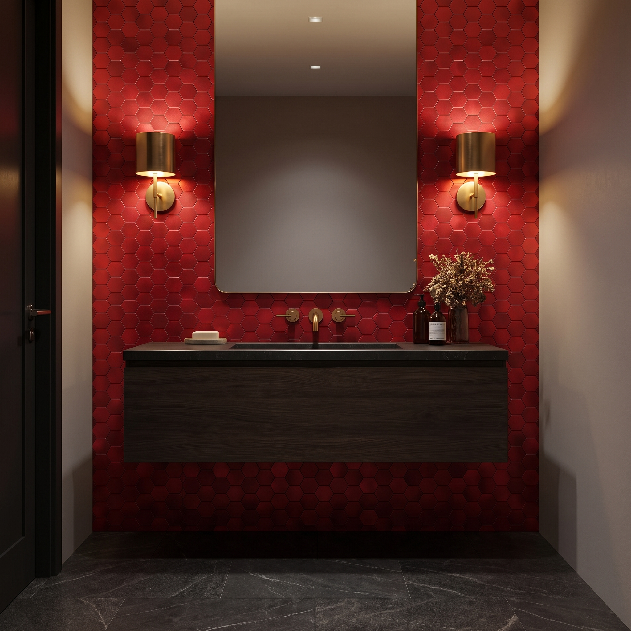 Crédence hexagone rouge WC