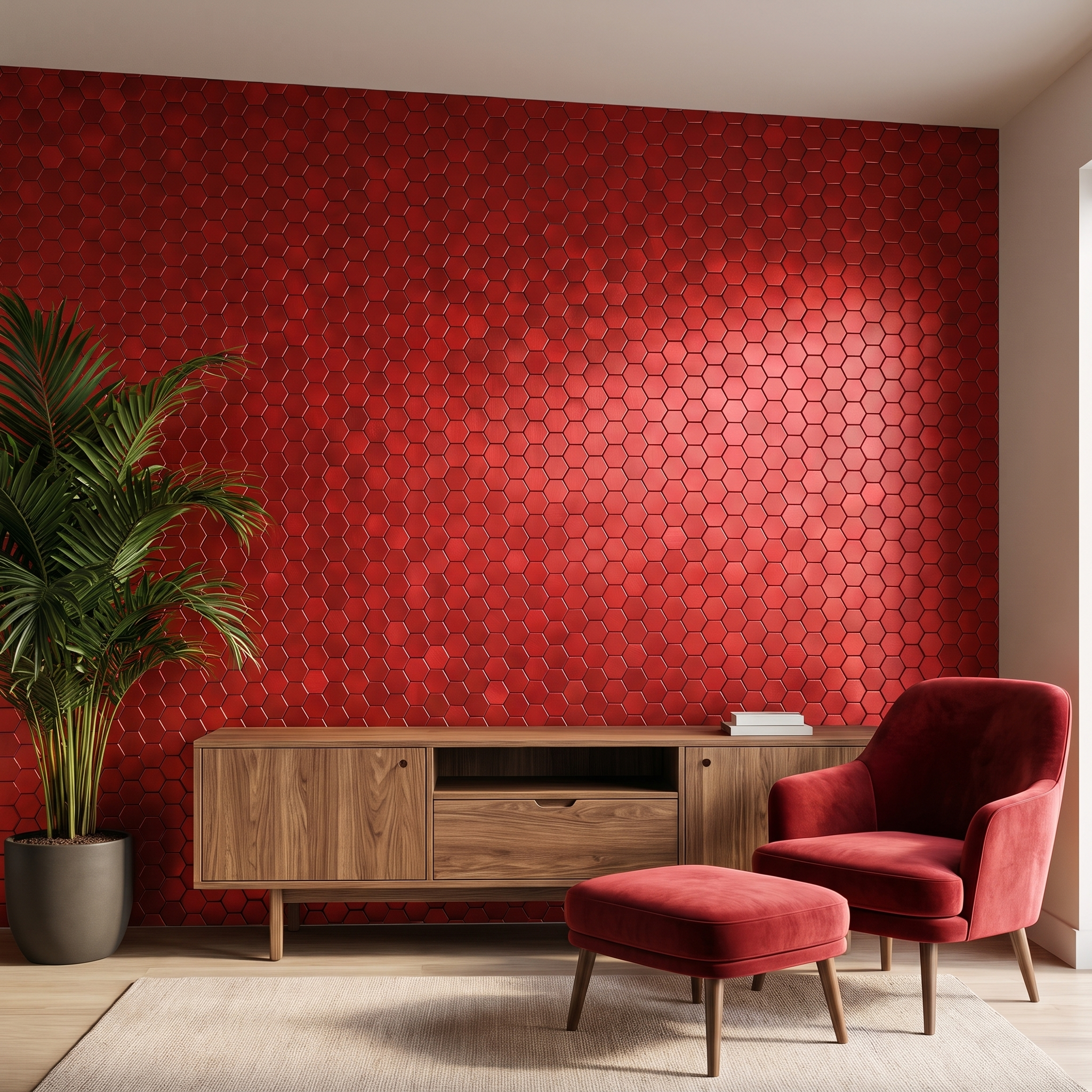 Crédence hexagone rouge salon