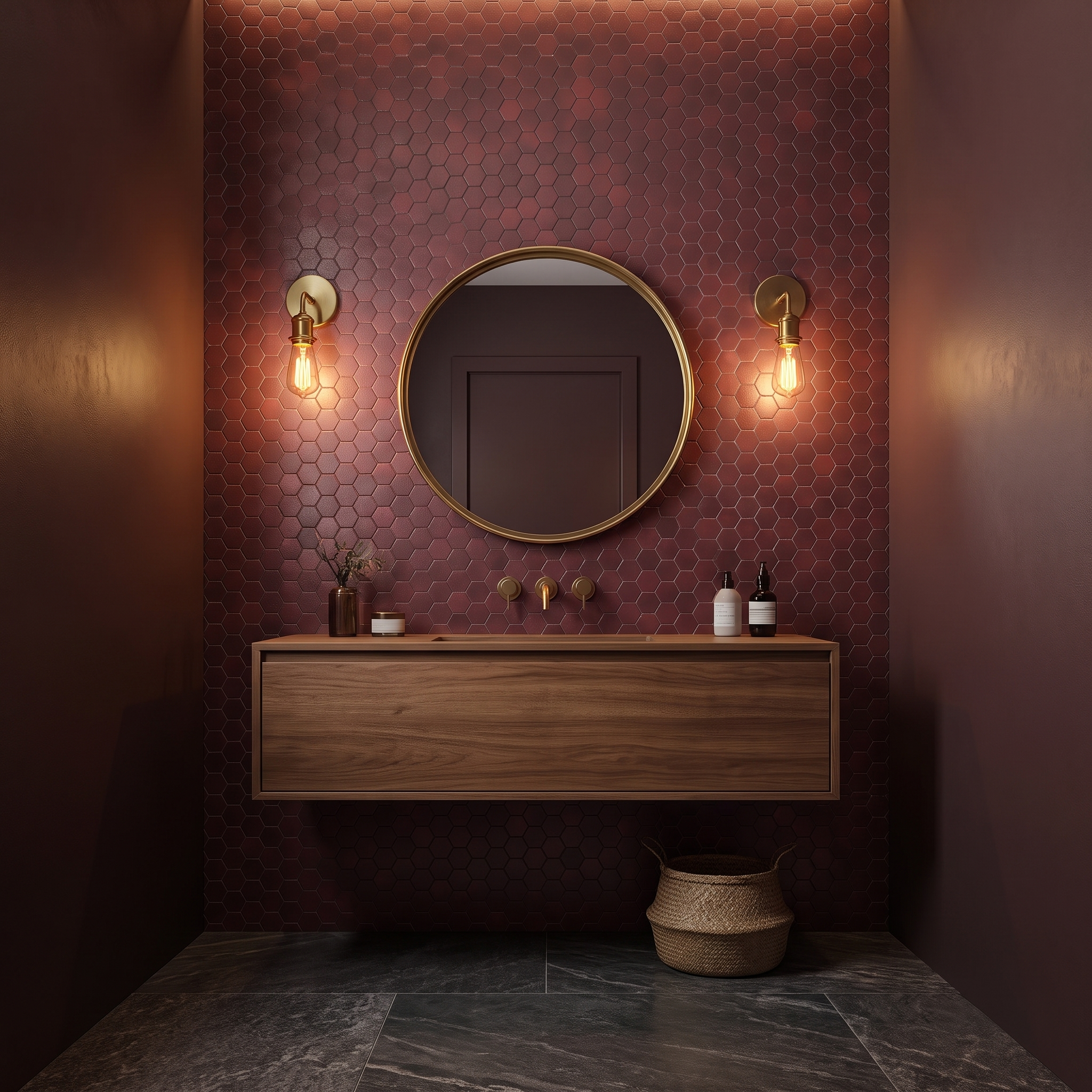 Crédence hexagone bordeaux WC