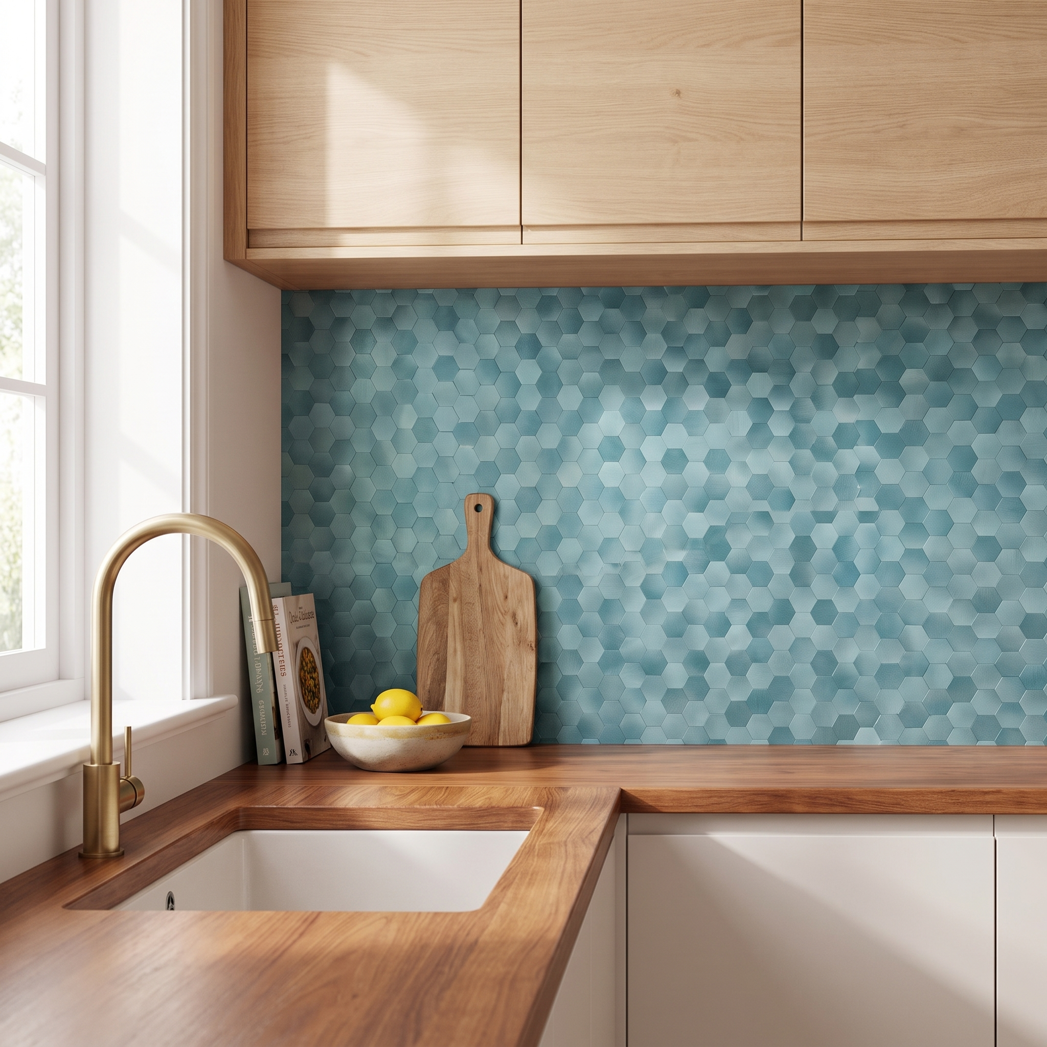 Crédence hexagone bleu cuisine