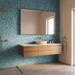 Crédence hexagone bleu salle de bain