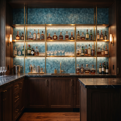 Crédence hexagone bleu bar