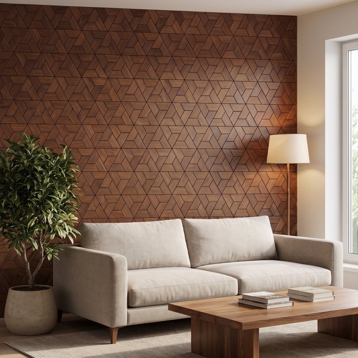 Aster Brun Fumé panneau mural déco dans un salon moderne