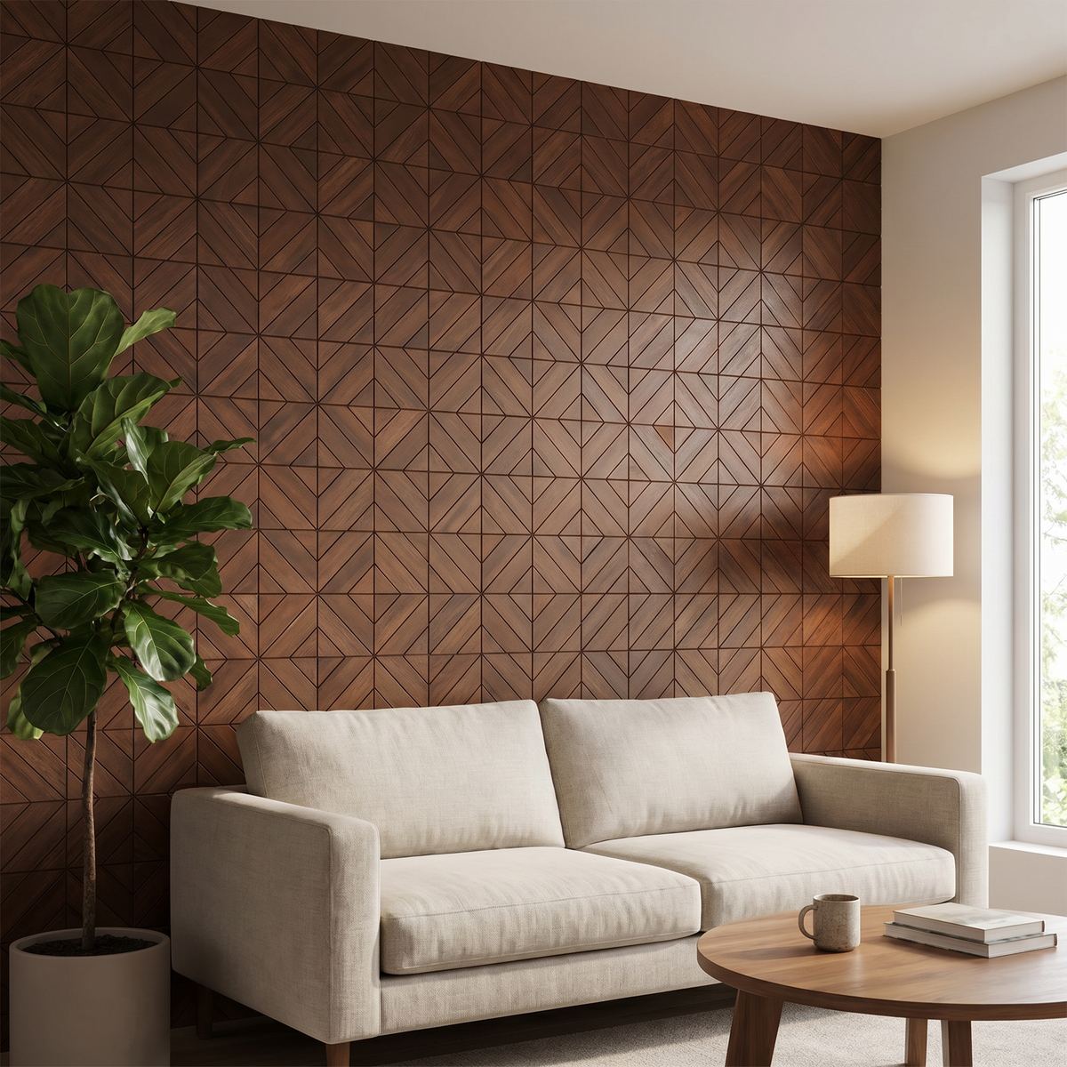 Clover Brun Fumé panneau mural déco dans un salon moderne