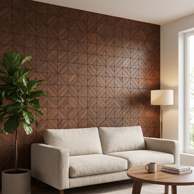 Clover Brun Fumé panneau mural déco dans un salon moderne