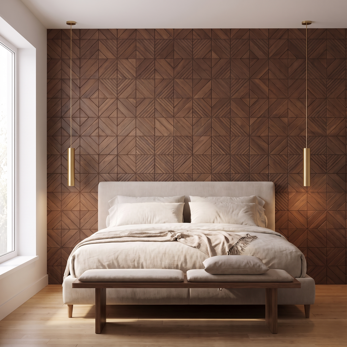 Clover Brun panneau mural déco derrière le lit dans une chambre