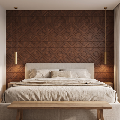 Clover Brun Fumé panneau mural déco derrière le lit dans une chambre