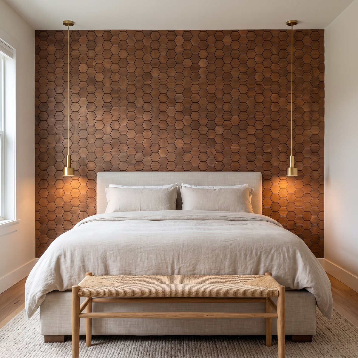 Snowdrop Brun Fumé panneau mural déco derrière le lit dans une chambre