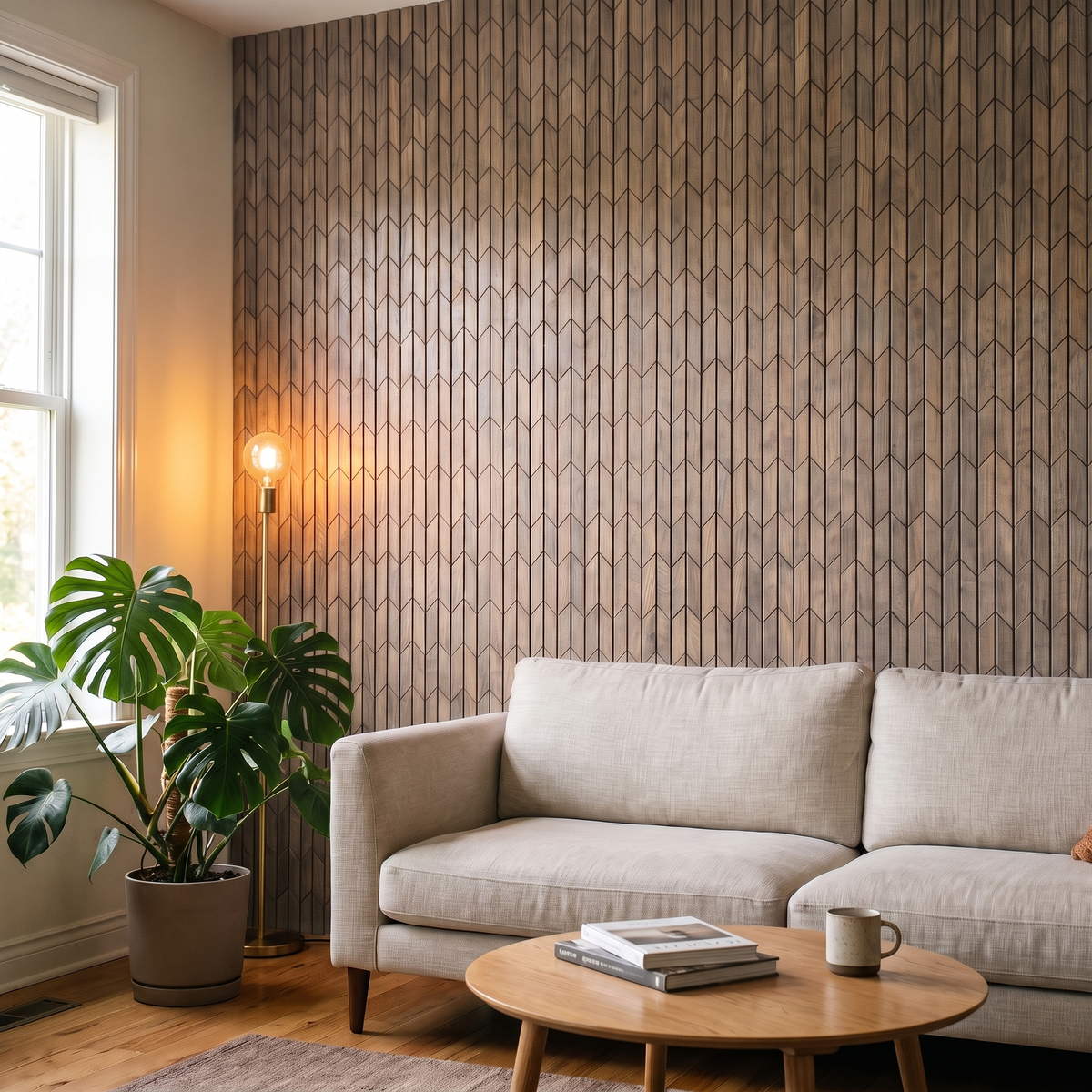 Crimson Blanc Perle panneau mural déco dans un salon moderne