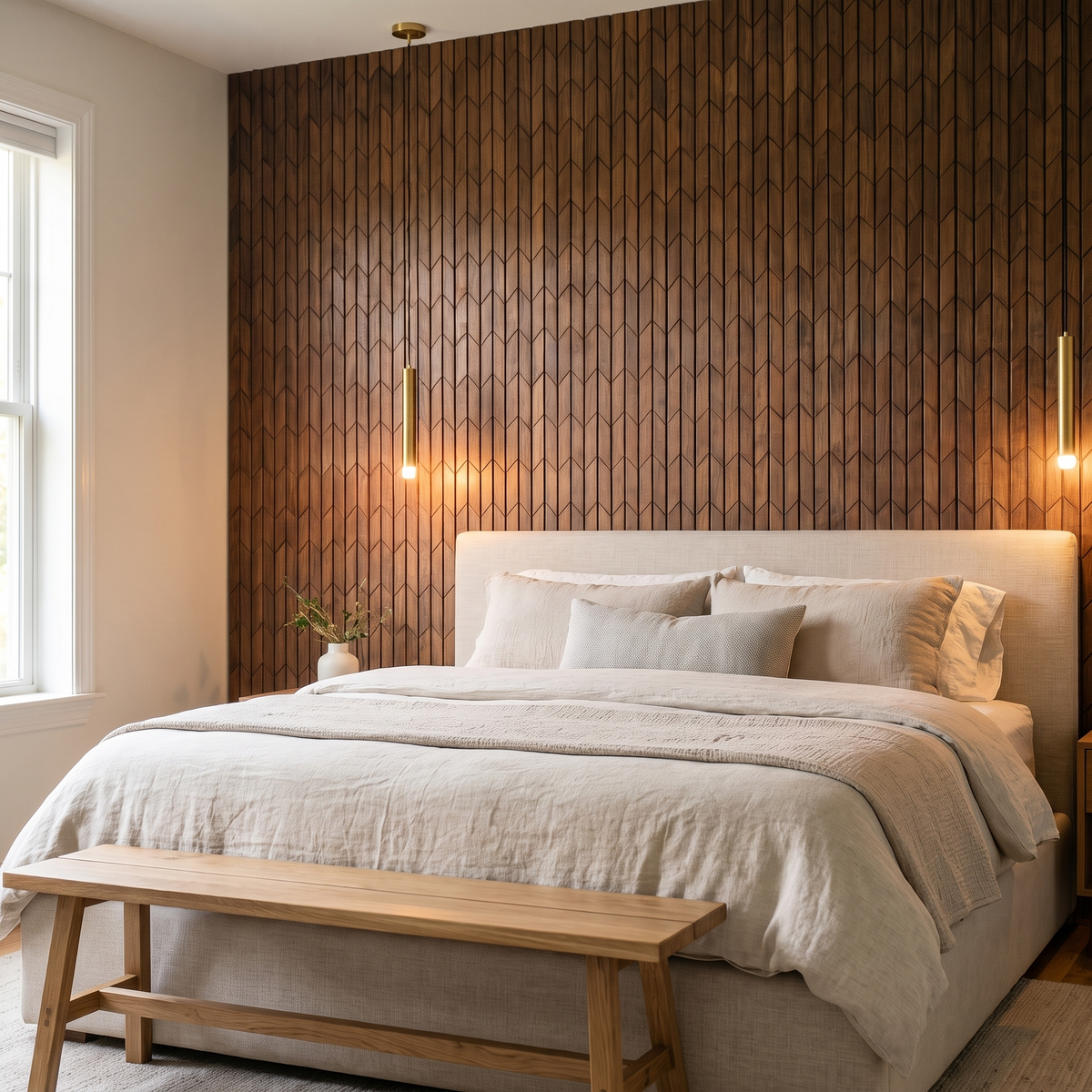 Crimson Brun Fumé panneau mural déco derrière le lit dans une chambre