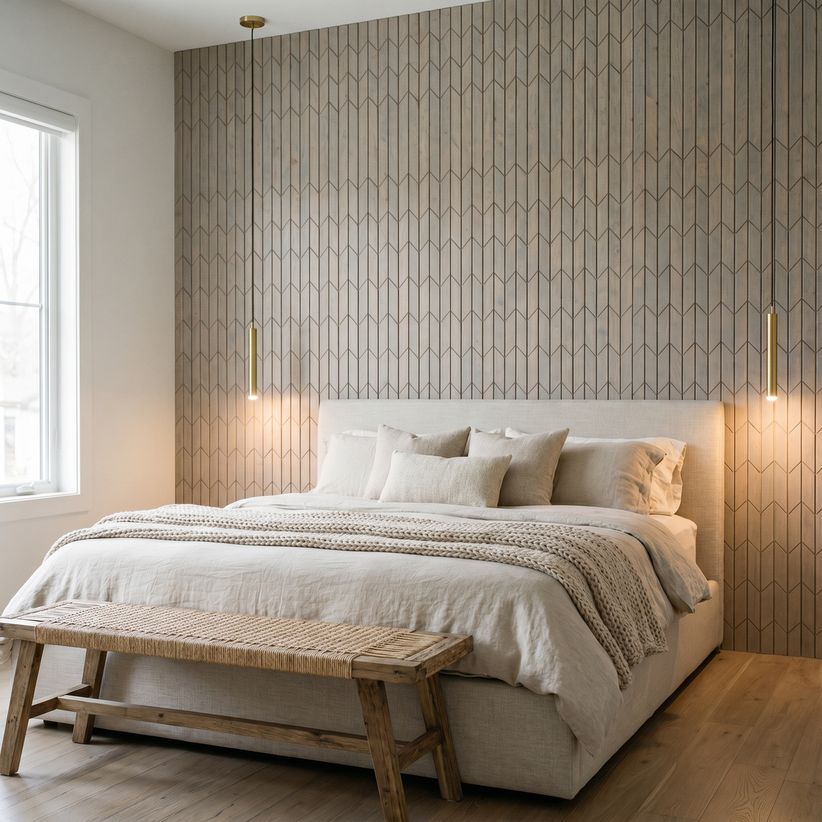 Crimson Blanc Perle panneau mural déco derrière le lit dans une chambre