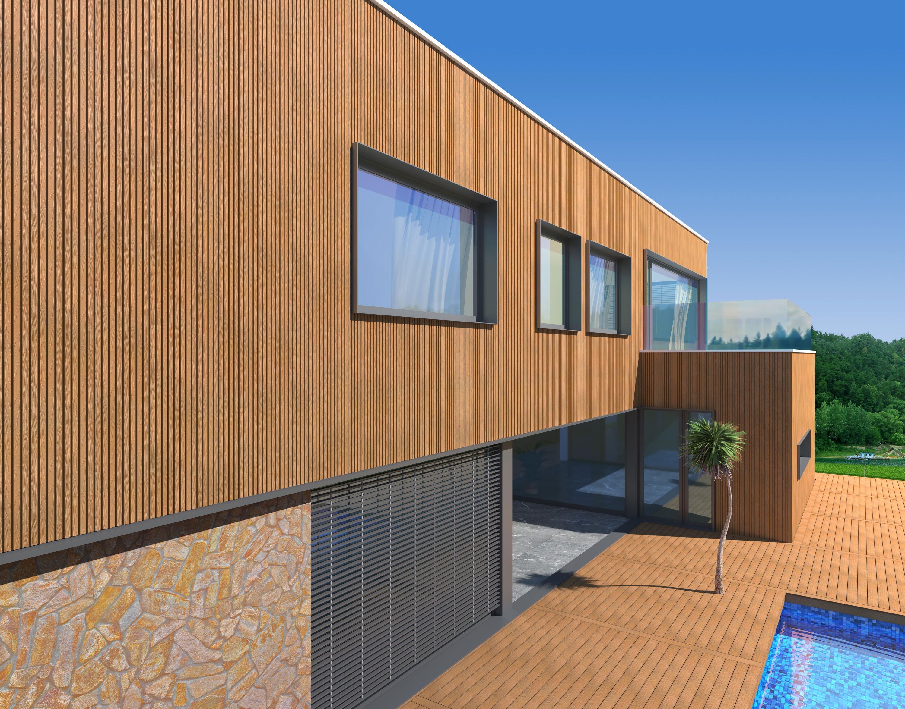 Panneau Extérieur Chêne 290CM | Façade | Jardin | Texture Bois 3D