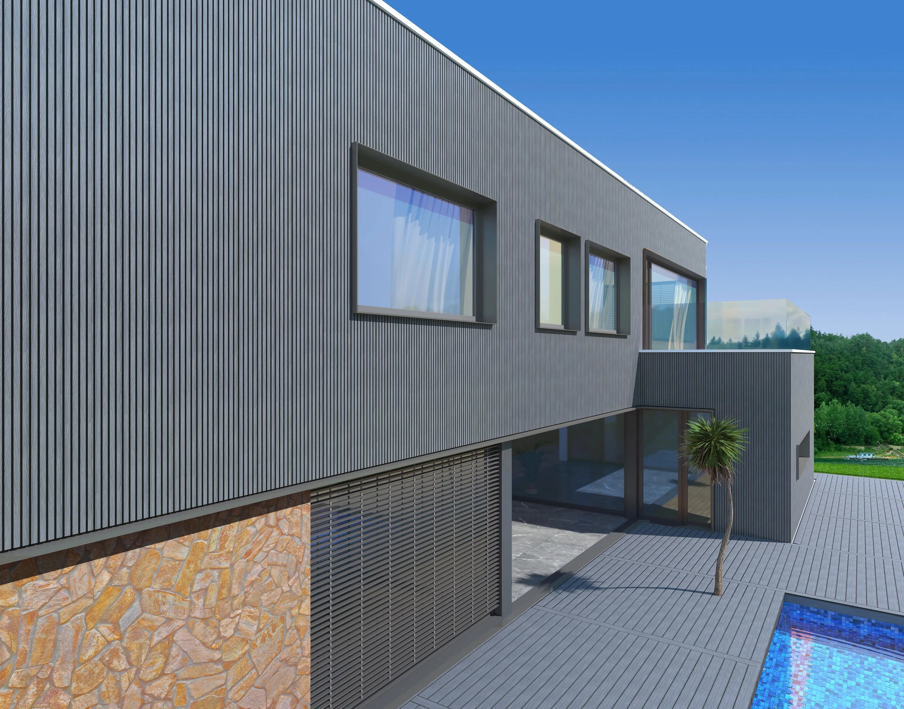 Panneau Extérieur Gris Pierre 290CM | Façade | Jardin | Texture Bois 3D